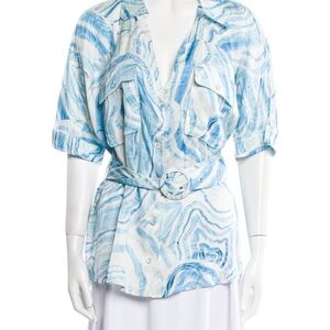 SUBOO Set: Agate button down shirt with belt, shorts with elastic waist